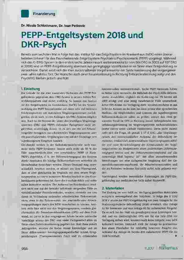 Vorschauseite 1: PEPP-Entgeltsystem 2018 und DKR-Psych