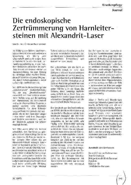 Vorschauseite 1: Die endoskopische Zertrümmerung von Harnleitersteinen mit Alexandrit-Laser