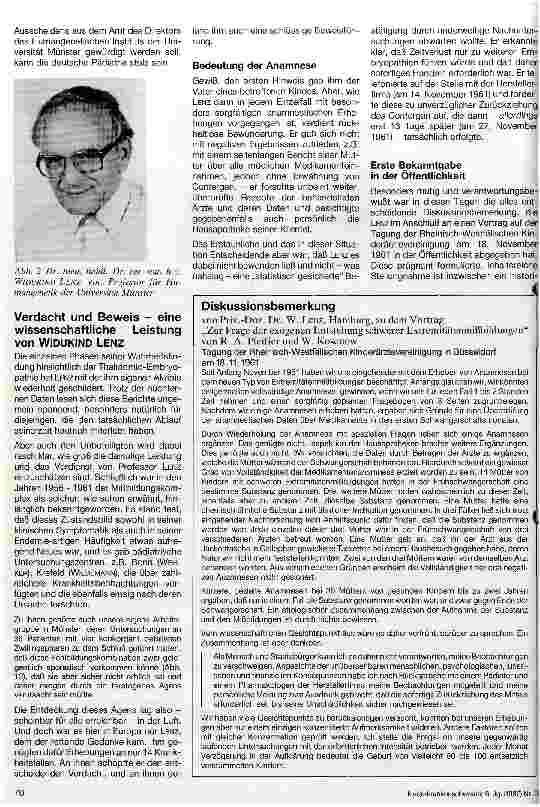 Vorschauseite 3: 25 Jahre Thalidomid-Embryopathie Rückbesinnung auf Arzneimittelrisiken