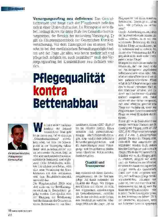 Vorschauseite 1: Pflegequalität kontra Bettenabbau