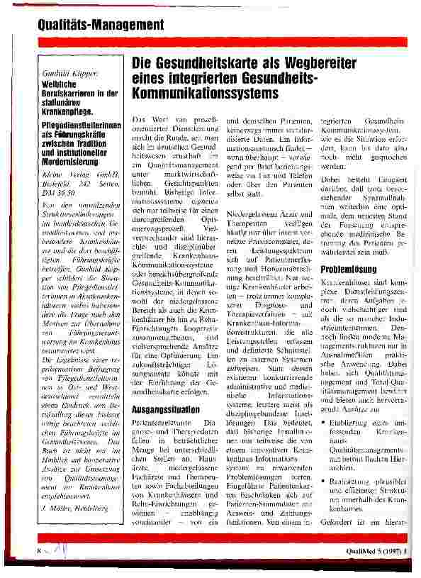 Vorschauseite 1: Die Gesundheitskarte als Wegbereiter eines integrierten Gesundheits-Kommunikationssystems