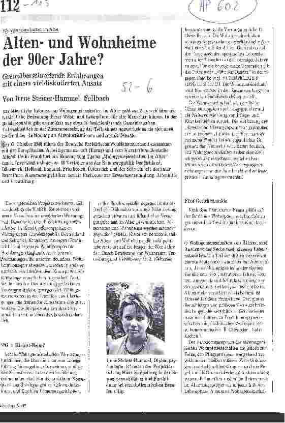 Vorschauseite 1: Altenund Wohnheime der 90er Jahre? / Grenzüberschreitende Erfahrungen mit einem vieldiskutierten Ansatz