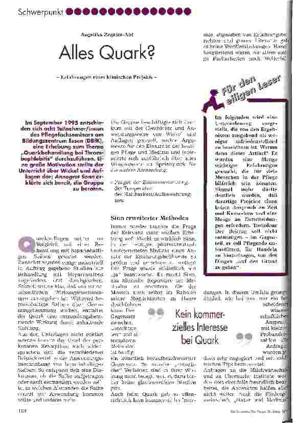 Vorschauseite 1: Alles Quark? Erfahrungen eines klinischen Projekts