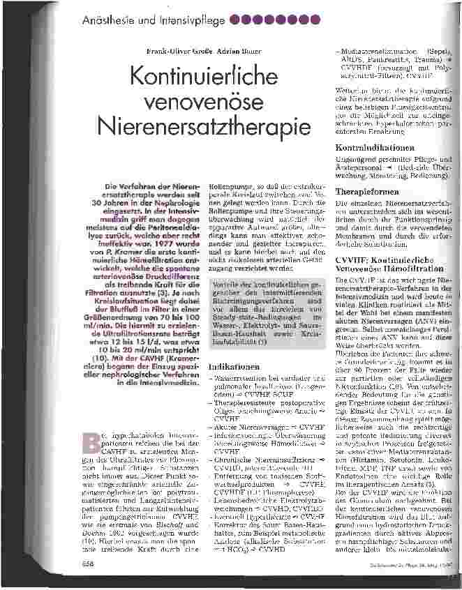 Vorschauseite 1: Kontinuierliche venovenöse Nierenersatztherapie