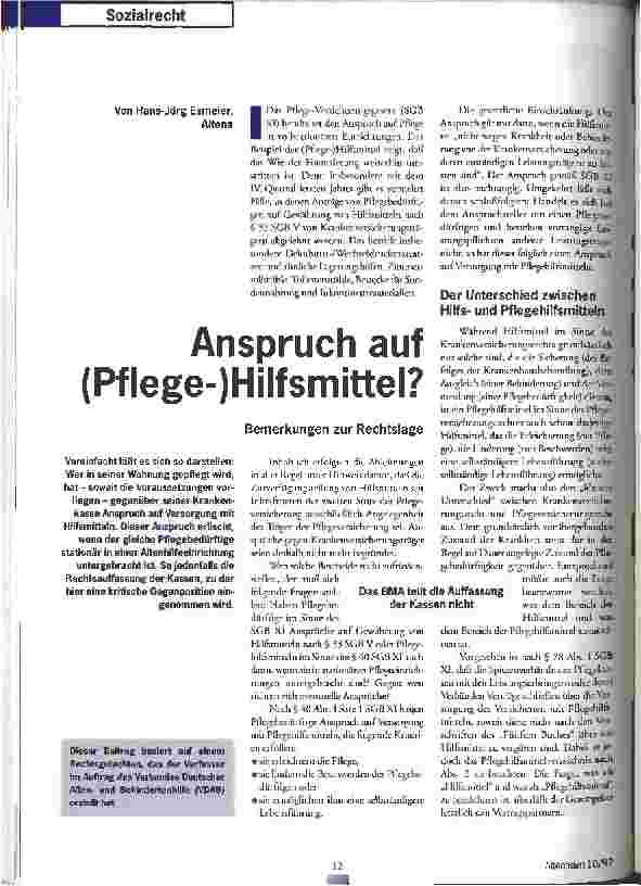 Vorschauseite 1: Anspruch auf (Pflege-) Hilfsmittel? Bemerkungen zur Rechtslage