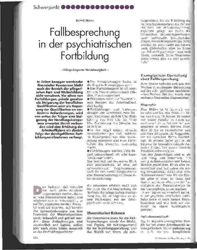 Vorschauseite 1: Fallbesprechung in der psychiatrischen Fortbildung Pflegediagnose Machtlosigkeit