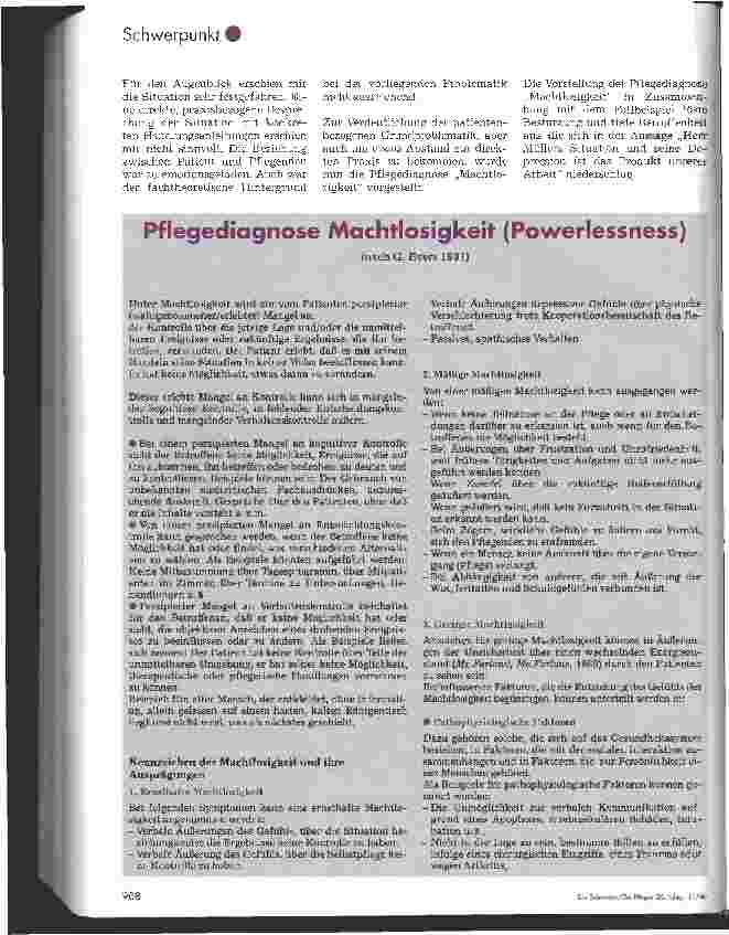 Vorschauseite 3: Fallbesprechung in der psychiatrischen Fortbildung Pflegediagnose Machtlosigkeit