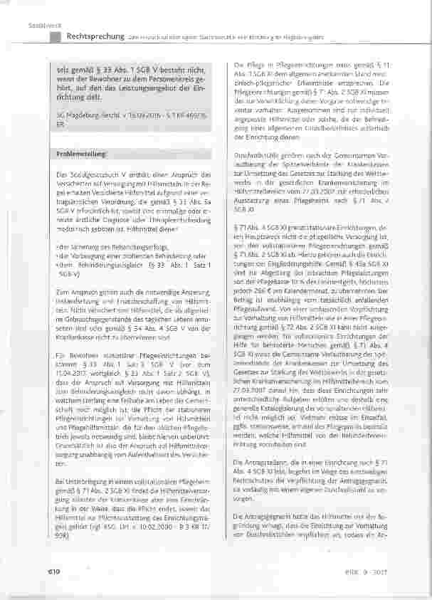 Vorschauseite 2: Zum Anspruch auf einen eigenen Duschrollstuhl in einer Einrichtung der Eingliederungshilfe