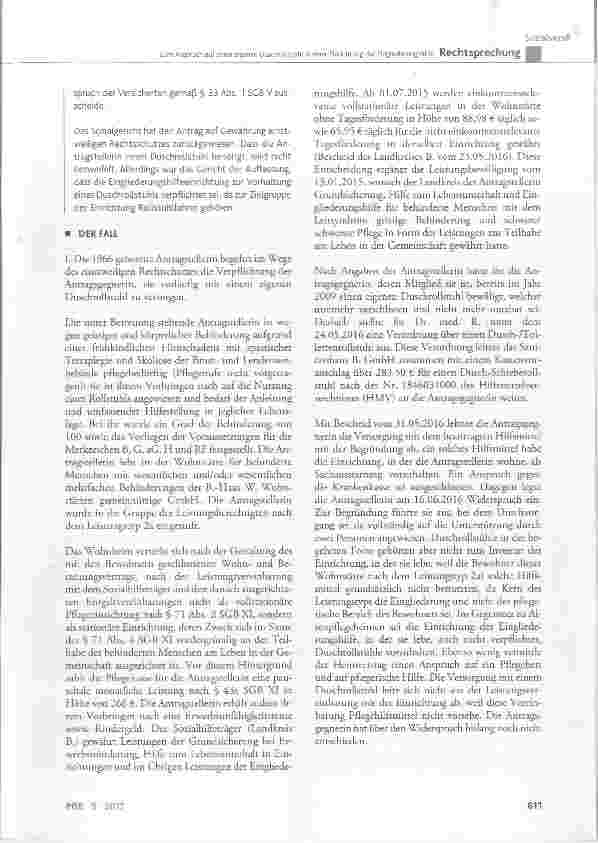 Vorschauseite 3: Zum Anspruch auf einen eigenen Duschrollstuhl in einer Einrichtung der Eingliederungshilfe