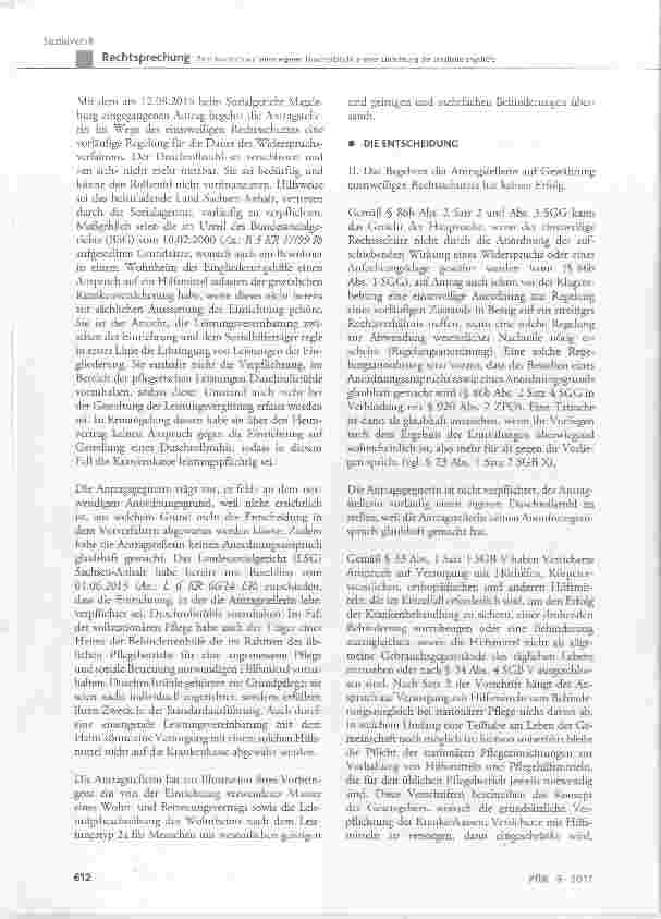Vorschauseite 4: Zum Anspruch auf einen eigenen Duschrollstuhl in einer Einrichtung der Eingliederungshilfe