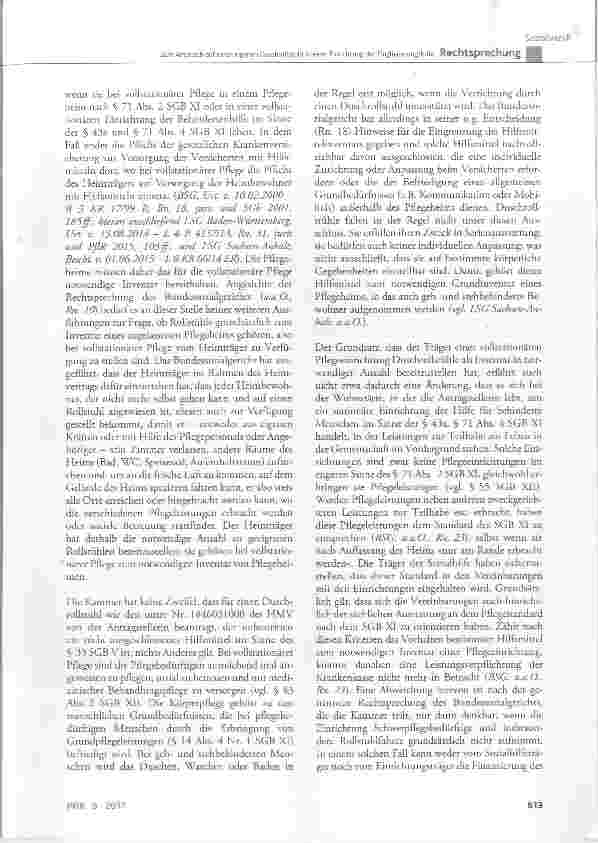 Vorschauseite 5: Zum Anspruch auf einen eigenen Duschrollstuhl in einer Einrichtung der Eingliederungshilfe