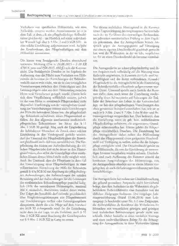 Vorschauseite 6: Zum Anspruch auf einen eigenen Duschrollstuhl in einer Einrichtung der Eingliederungshilfe