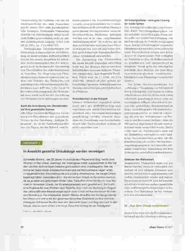 Vorschauseite 3: Geht es noch? Was sagt der Gesetzgeber zu Überstunden, kurzfristigen Dienstplan-Anderungen, Urlaubsregelungen, Überlastung und Wiedereingliederung nach längerer Krankheit?