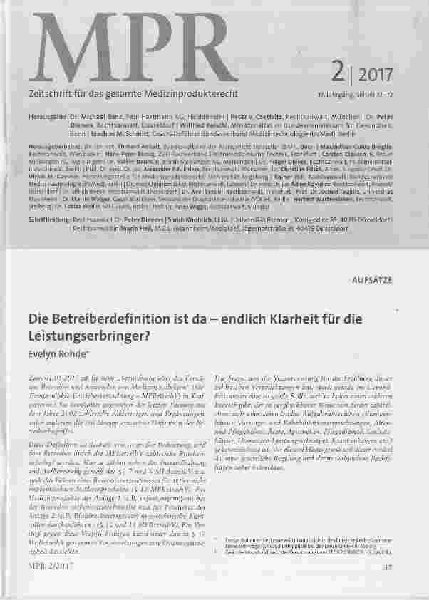 Vorschauseite 1: Die Betreiberdefinition ist da endlich Klarheit für die Leistungserbringer?