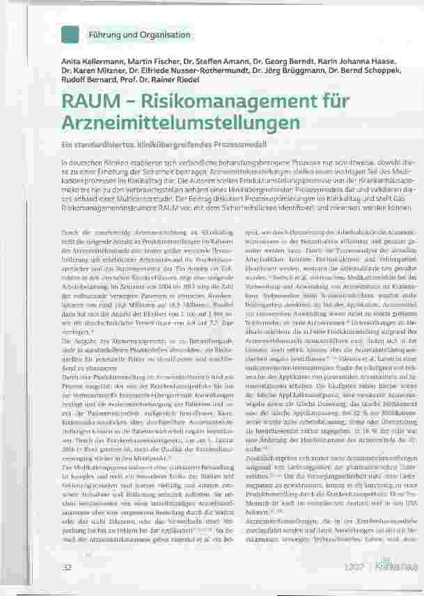Vorschauseite 1: RAUM Risikomanagement für Arzneimittelumstellungen