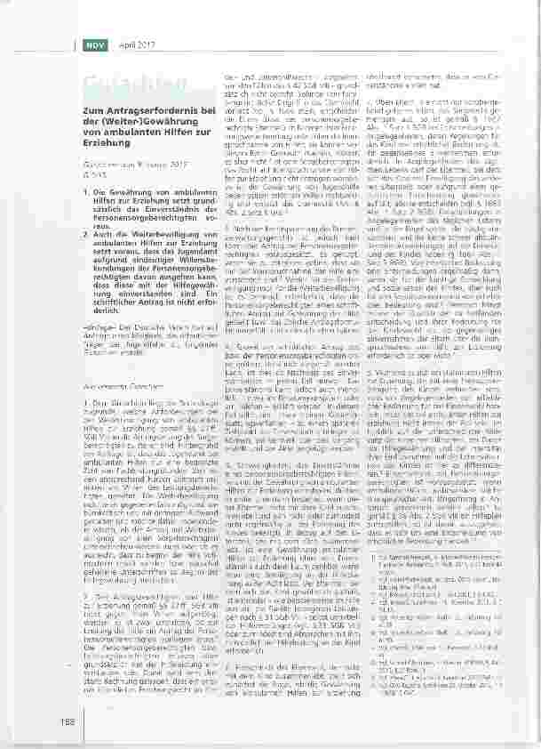 Vorschauseite 1: Zum Antragserfordernis bei der (Weiter-)Gewährung von ambulanten Hilfen zur Erziehung