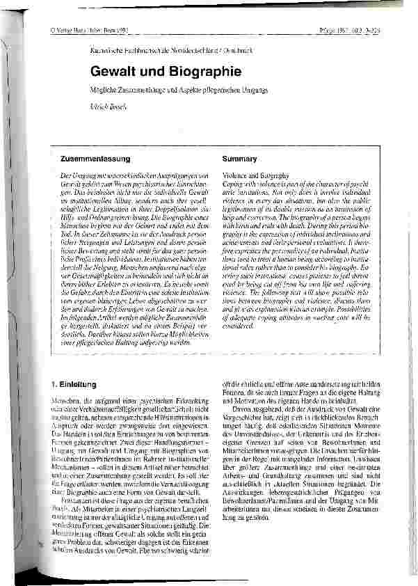 Vorschauseite 1: Gewalt und Biographie Mögliche Zusammenhänge und Aspekte pflegerischen Umgangs