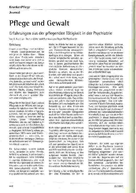Vorschauseite 1: Pflege und Gewalt Erfahrungen aus der pflegerischen Tätigkeit in der Psychiatrie