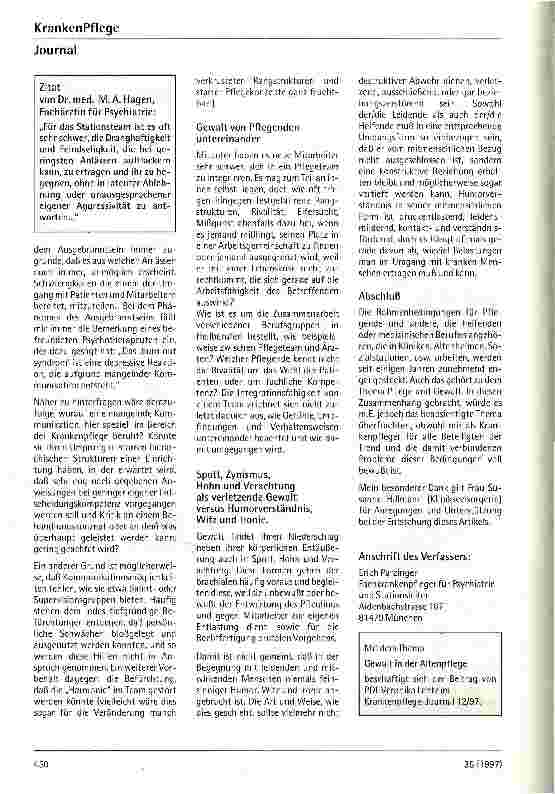 Vorschauseite 3: Pflege und Gewalt Erfahrungen aus der pflegerischen Tätigkeit in der Psychiatrie