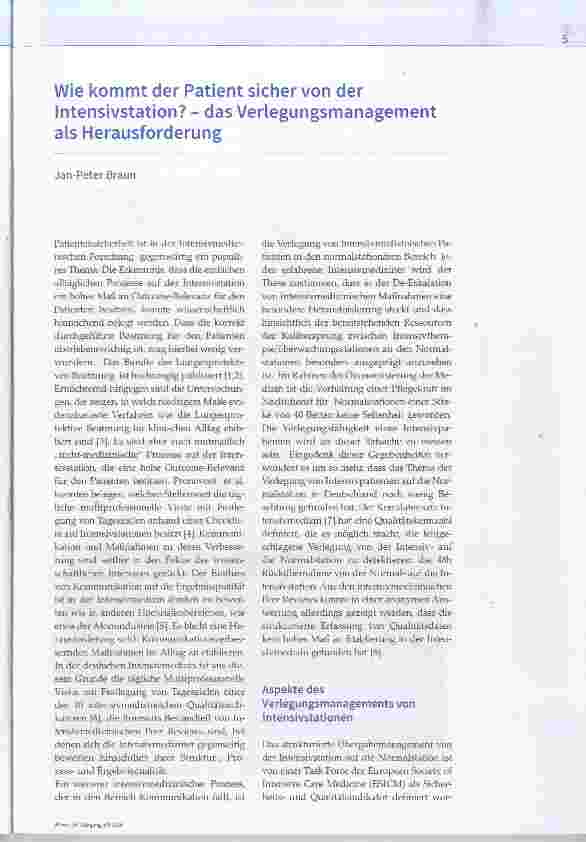 Vorschauseite 1: Wie kommt der Patient sicher von der Intensivstation? das Verlegungsmanagement als Herausforderung