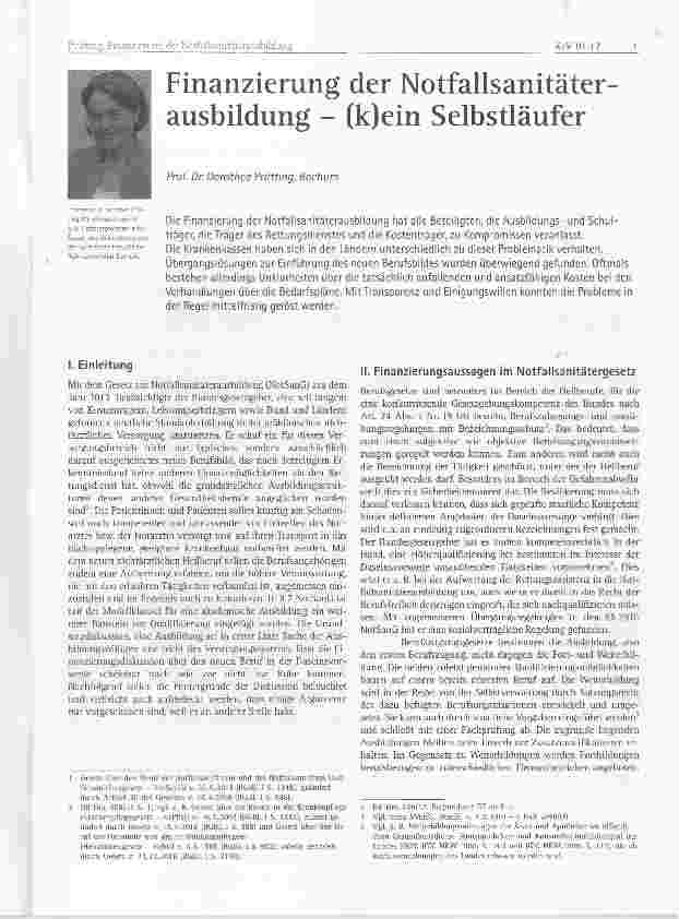 Vorschauseite 1: Finanzierung der Notfallsanitäterausbildung - (k)ein Selbstläufer