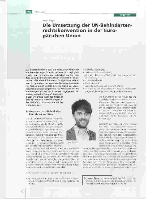 Vorschauseite 1: Die Umsetzung der UN-Behindertenrechtskonvention in der Europäischen Union