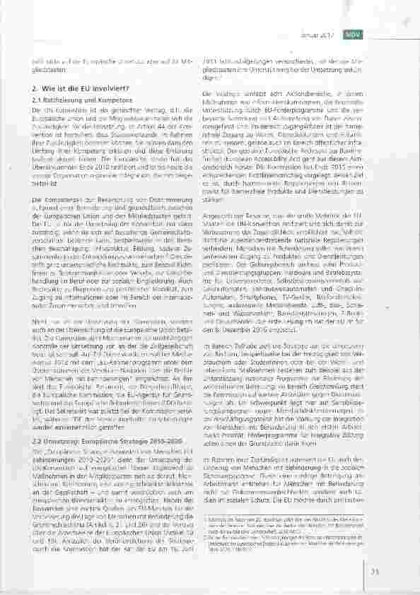 Vorschauseite 2: Die Umsetzung der UN-Behindertenrechtskonvention in der Europäischen Union