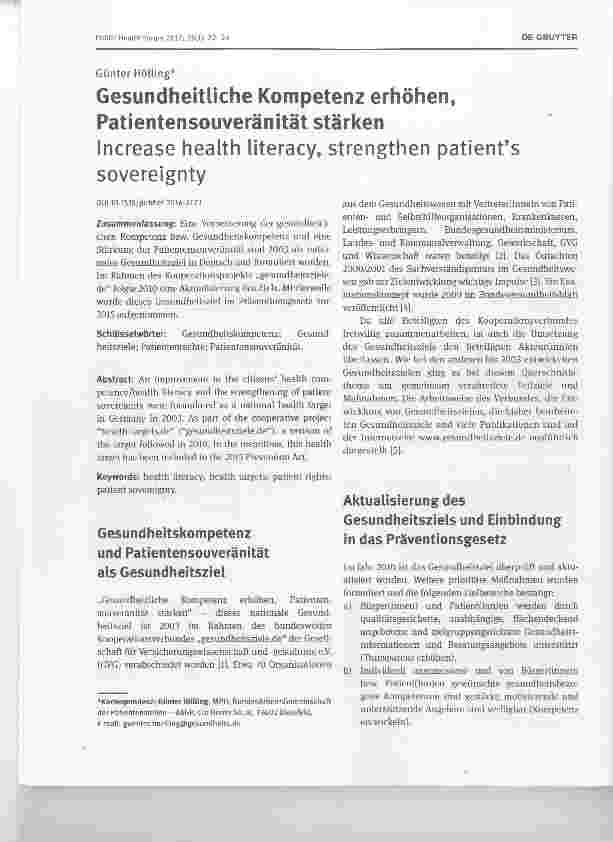 Vorschauseite 1: Gesundheitliche Kompetenz erhöhen, Patientensouveränität stärkenIncrease health literacy, strengthen patients sovereignty