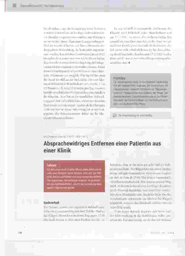 Vorschauseite 1: Absprachewidriges Entfernen einer Patientin aus einer Klinik