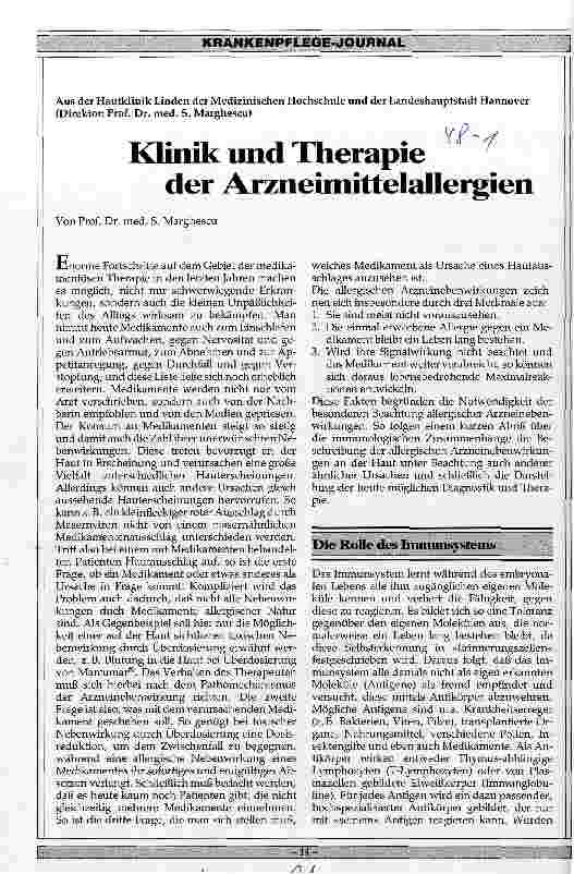 Vorschauseite 1: Klinik und Therapie der Arzneimittelallergien