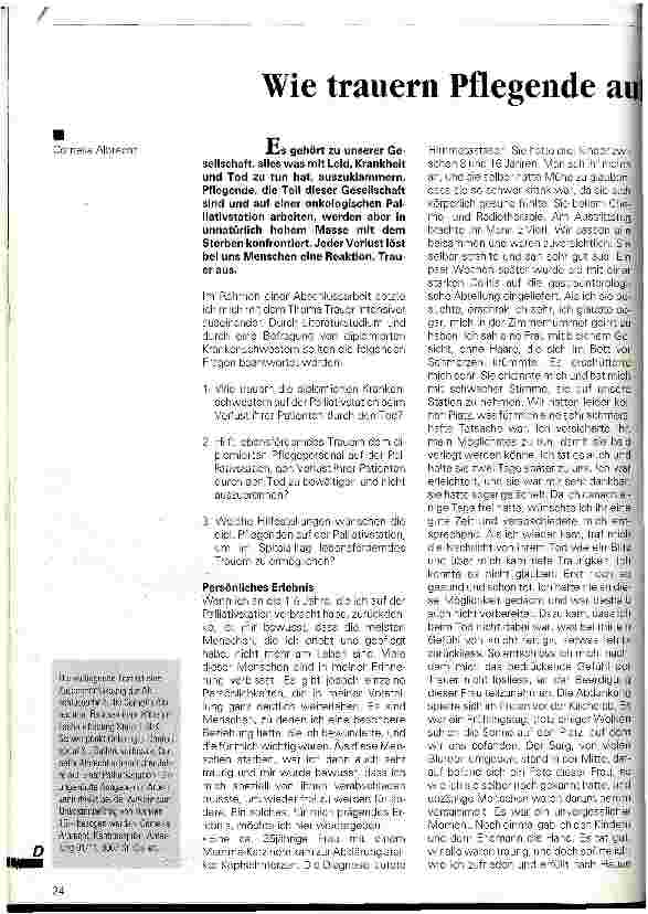 Vorschauseite 1: Wie trauern Pflegende auf einer Palliativstation?