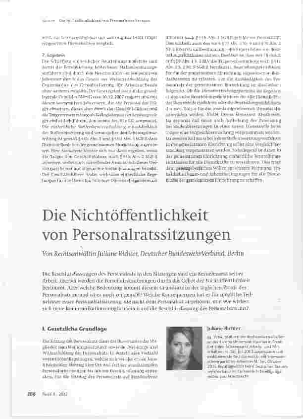 Vorschauseite 1: Die Nichtöffentlichkeit von Personalratssitzungen