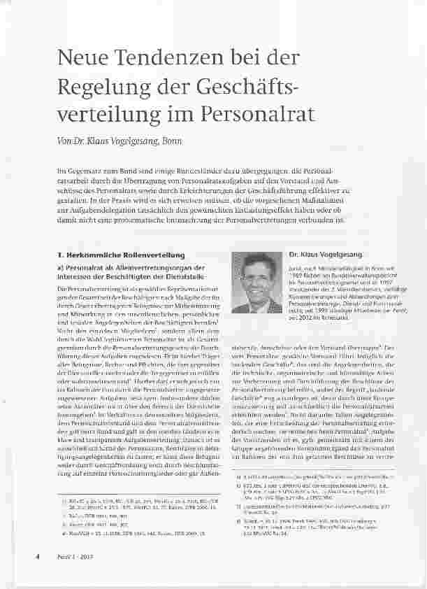 Vorschauseite 1: Neue Tendenzen bei der Regelung der Geschäftsverteilung im Personalrat