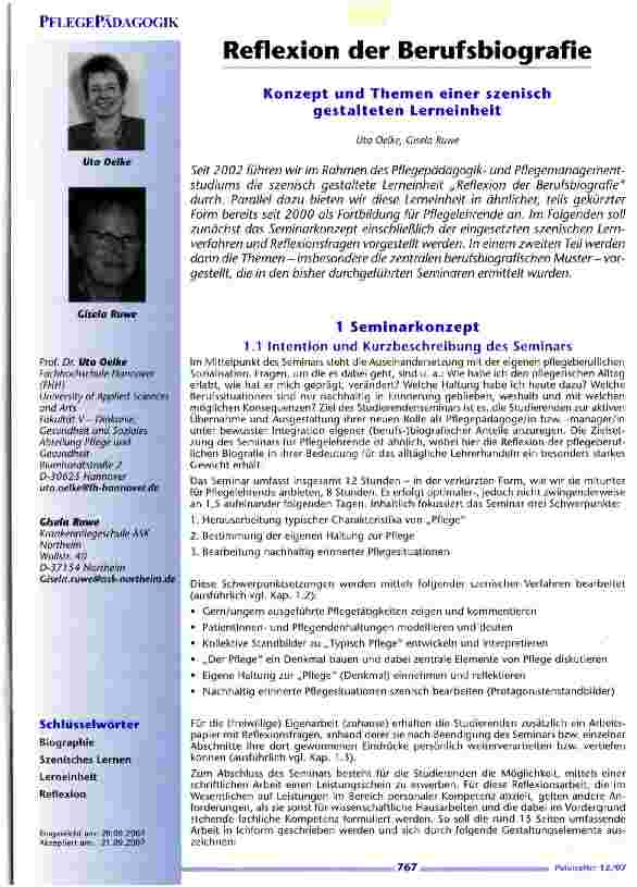 Vorschauseite 1: Reflexion der Berufsbiografie