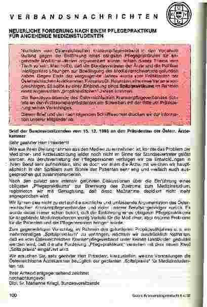 Vorschauseite 1: Neuerliche Forderung nach einem Pflegepraktikum für angehende Medizinstudenten