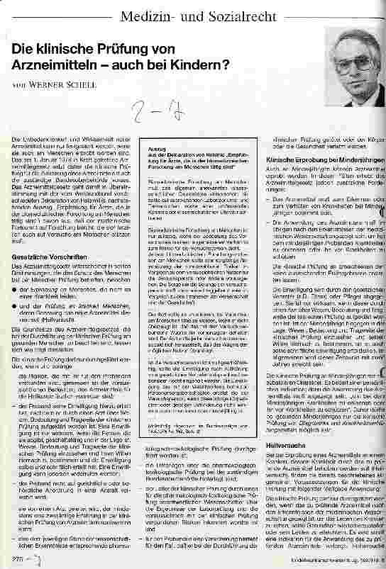 Vorschauseite 1: Die klinische Prüfung von Arzneimitteln - auch bei Kindern?