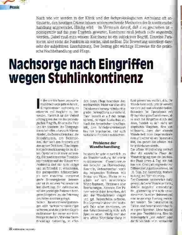 Vorschauseite 1: Nachsorge nach Eingriffen wegen Stuhlinkontinenz