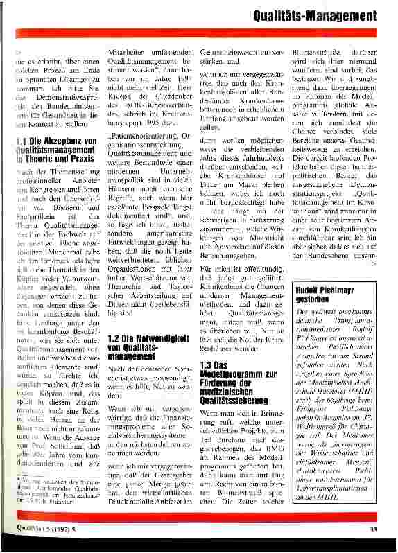 Vorschauseite 2: BMG-Demonstrationsprojekt Qualitätsmanagement im Krankenhaus - was fördert das BMG?