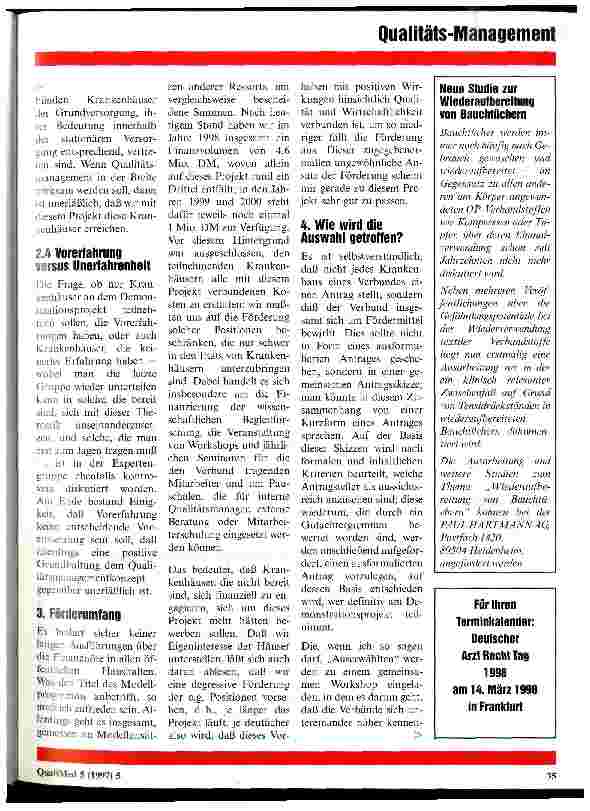 Vorschauseite 4: BMG-Demonstrationsprojekt Qualitätsmanagement im Krankenhaus - was fördert das BMG?
