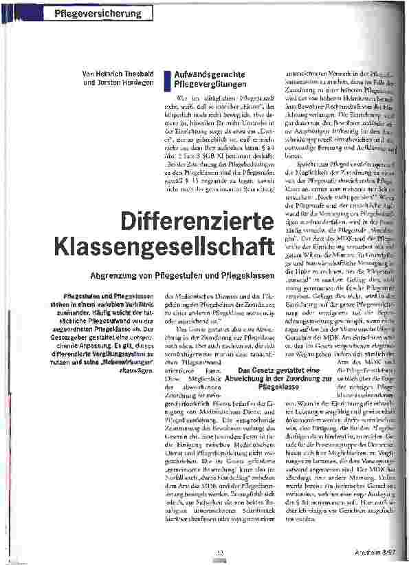 Vorschauseite 1: Differenzierte Klassengesellschaft Abgrenzung von Pflegestufen und Pflegeklassen