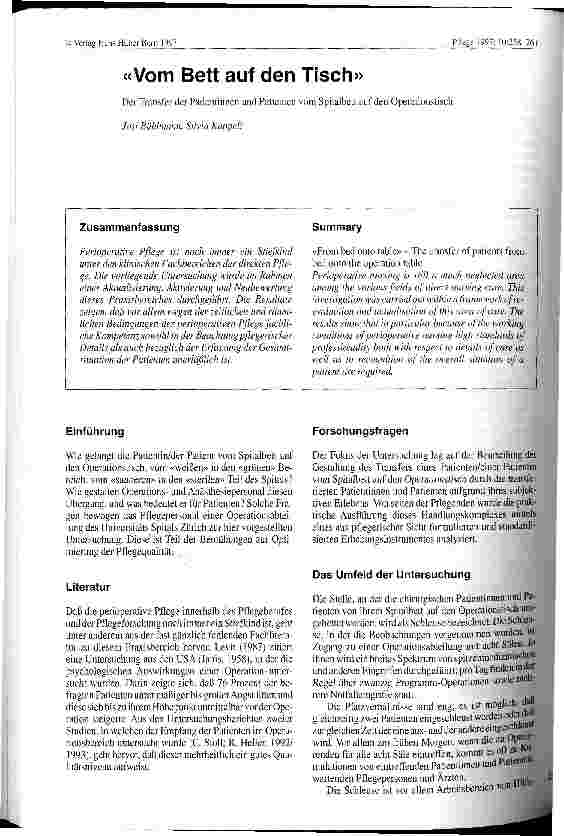 Vorschauseite 1: Vom Bett auf den Tisch Der Transfer der Patientinnen und Patienten vom Spitalbett auf den Operationstisch