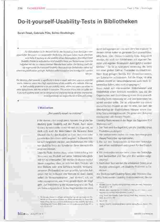 Vorschauseite 1: Do-it-yourself-Usability-Tests in Bibliotheken