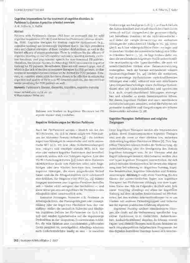 Vorschauseite 2: Kognitive Interventionen zur Therapie kognitiver Störungen bei MorbusParkinson: ein praxisorientierter Überblick