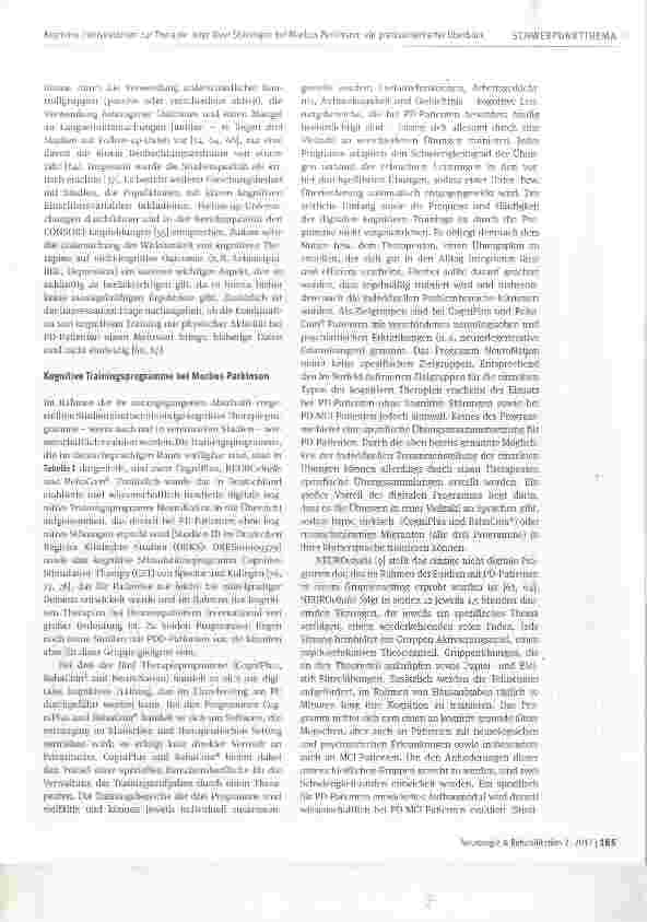 Vorschauseite 5: Kognitive Interventionen zur Therapie kognitiver Störungen bei MorbusParkinson: ein praxisorientierter Überblick