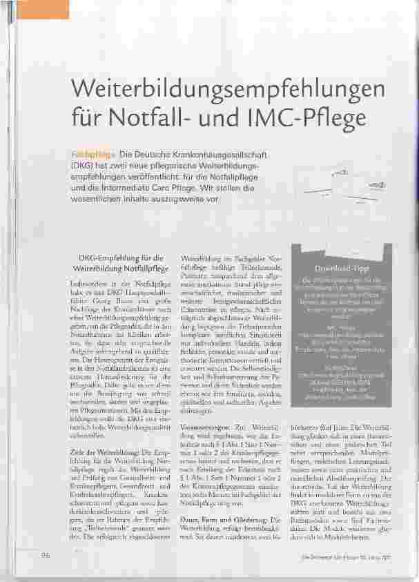 Vorschauseite 1: Weiterbildungsempfehlungen für Notfallund IMC-Pflege