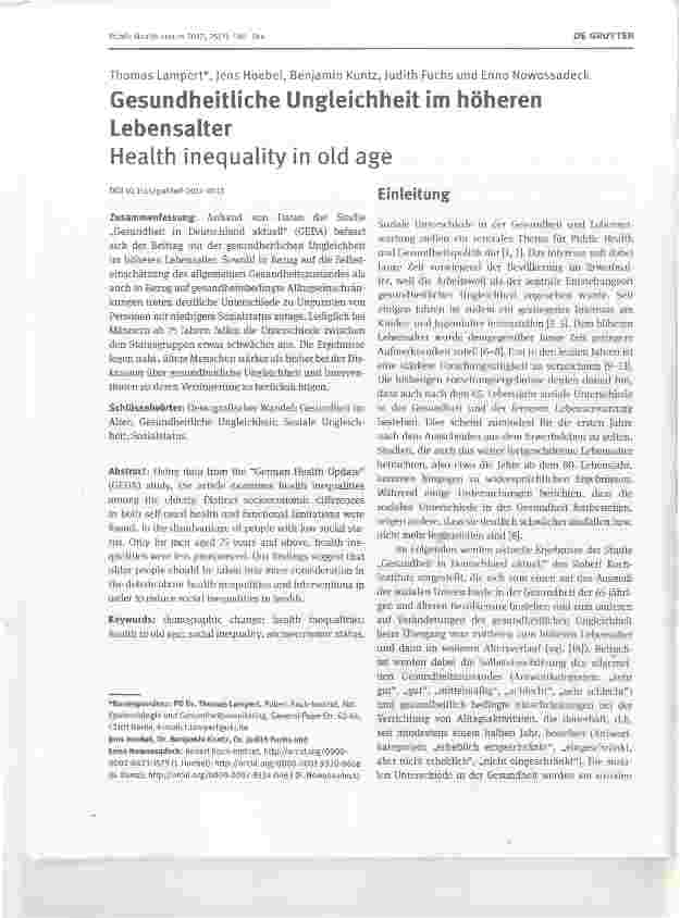 Vorschauseite 1: Gesundheitliche Ungleichheit im höheren Lebensalter