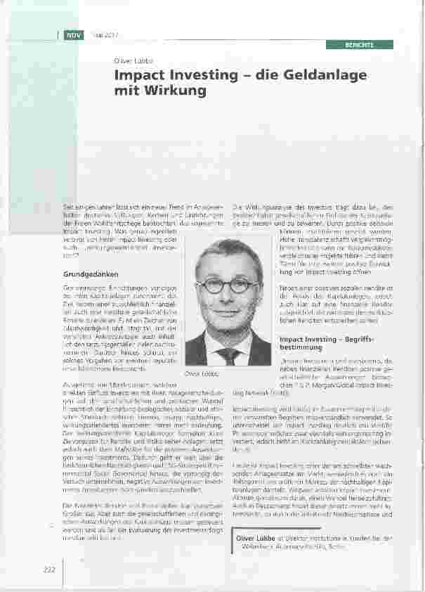 Vorschauseite 1: Impact Investing die Geldanlage mit Wirkung