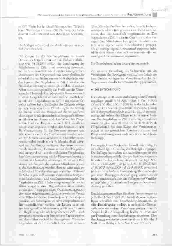 Vorschauseite 3: Zum versicherungsrechtlichen Status einer freiberuflichenPflegefachkraft in einem Seniorenzentrum