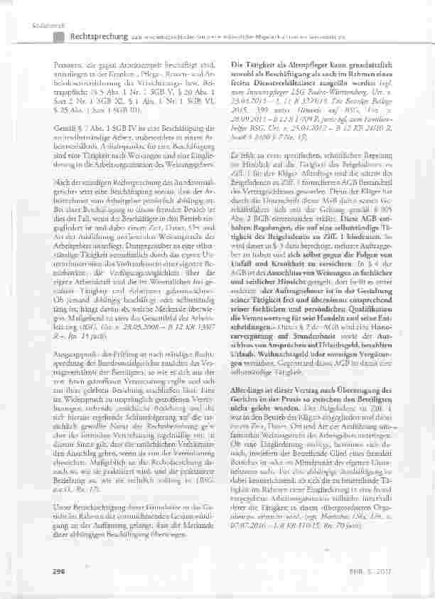 Vorschauseite 4: Zum versicherungsrechtlichen Status einer freiberuflichenPflegefachkraft in einem Seniorenzentrum