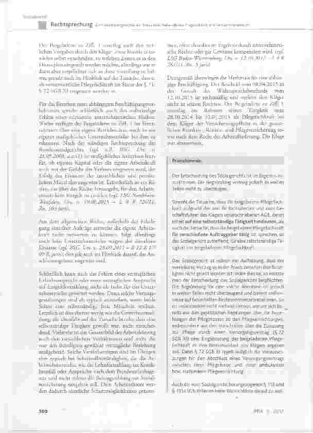 Vorschauseite 6: Zum versicherungsrechtlichen Status einer freiberuflichenPflegefachkraft in einem Seniorenzentrum